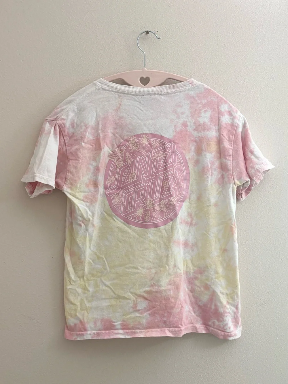 5/$15 🩷 Santa Cruz Skateboards Pink & White Tie-Dye Crew
